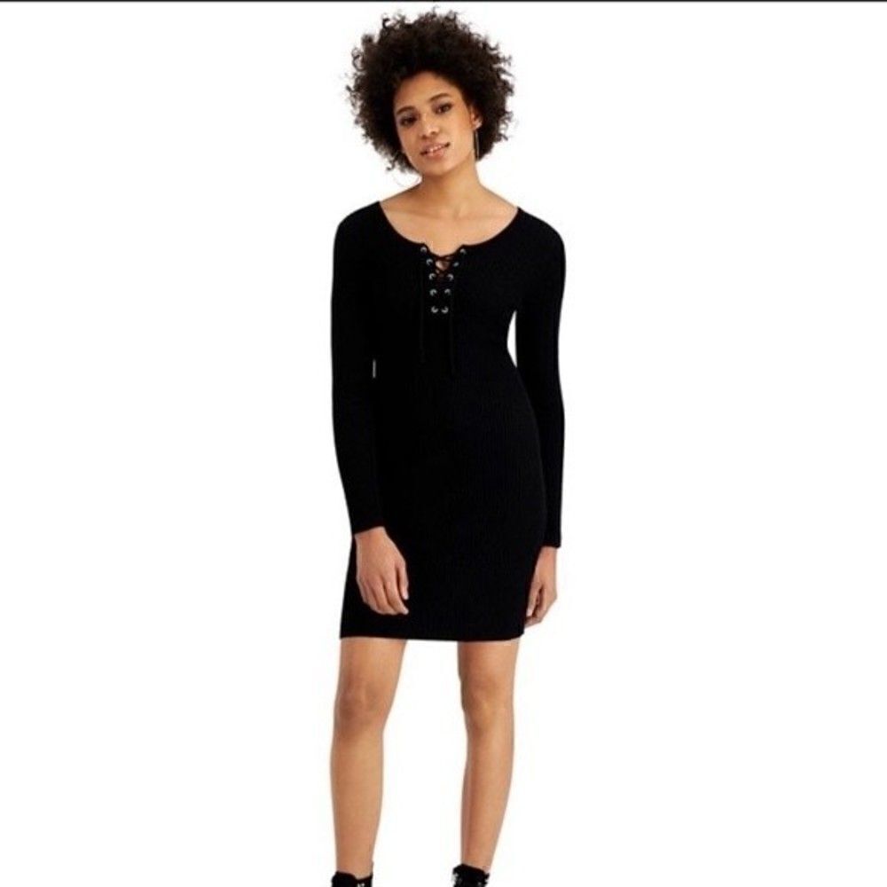 HIPPIE ROSE
Juniors' Lace Up Sweater Dress black dress XL